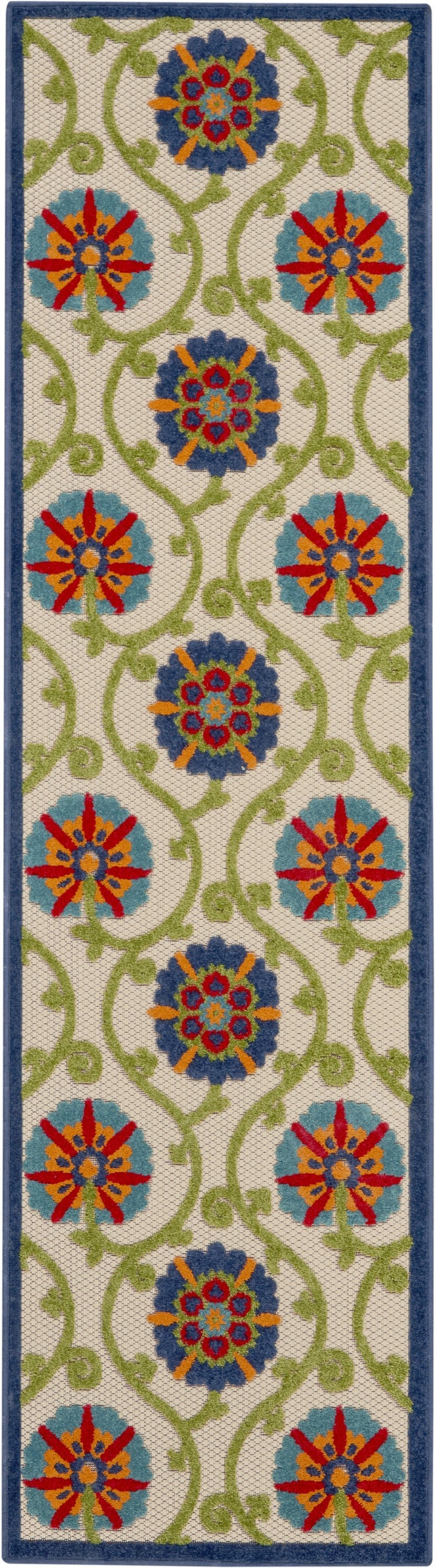 HomeRoots 2’ x 6’ Blue Vines Indoor Outdoor Runner Rug