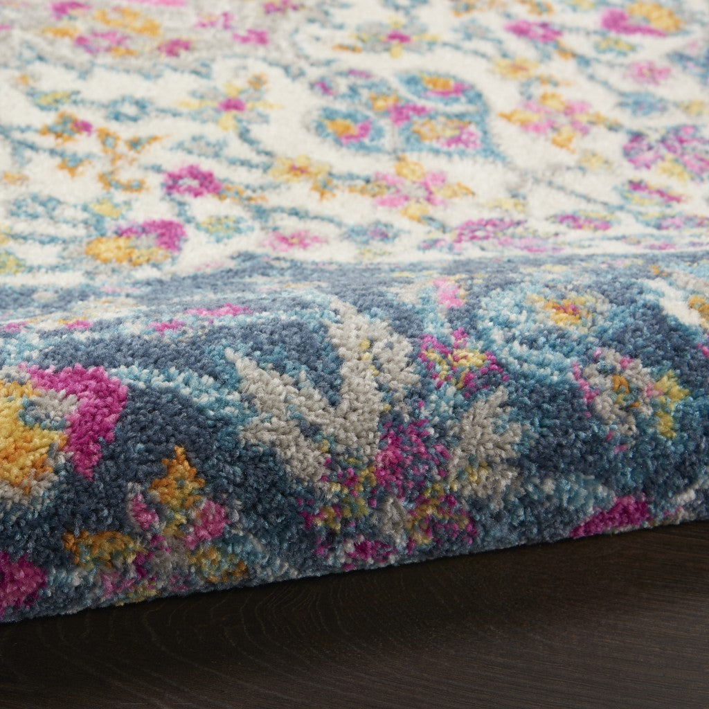HomeRoots 2' x 6' Blue and Pink Medallion Runner Rug