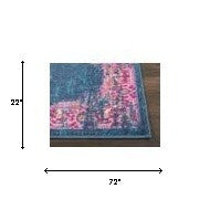 HomeRoots 2’ x 6’ Blue and Pink Medallion Runner Rug