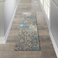 HomeRoots 2’ x 6’ Charcoal and Blue Big Flower Runner Rug