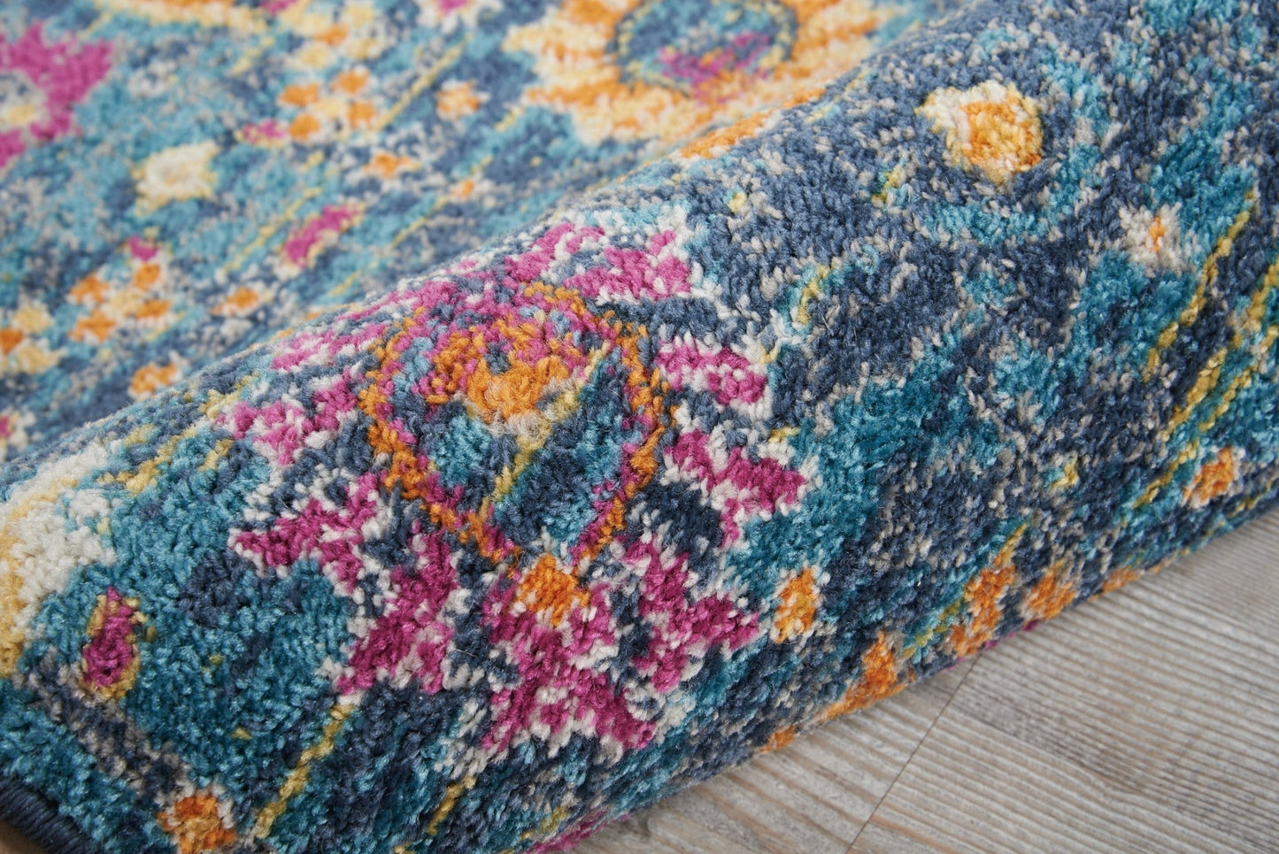 HomeRoots 2' x 6’ Denim Blue Distressed Runner Rug With Florals Finish