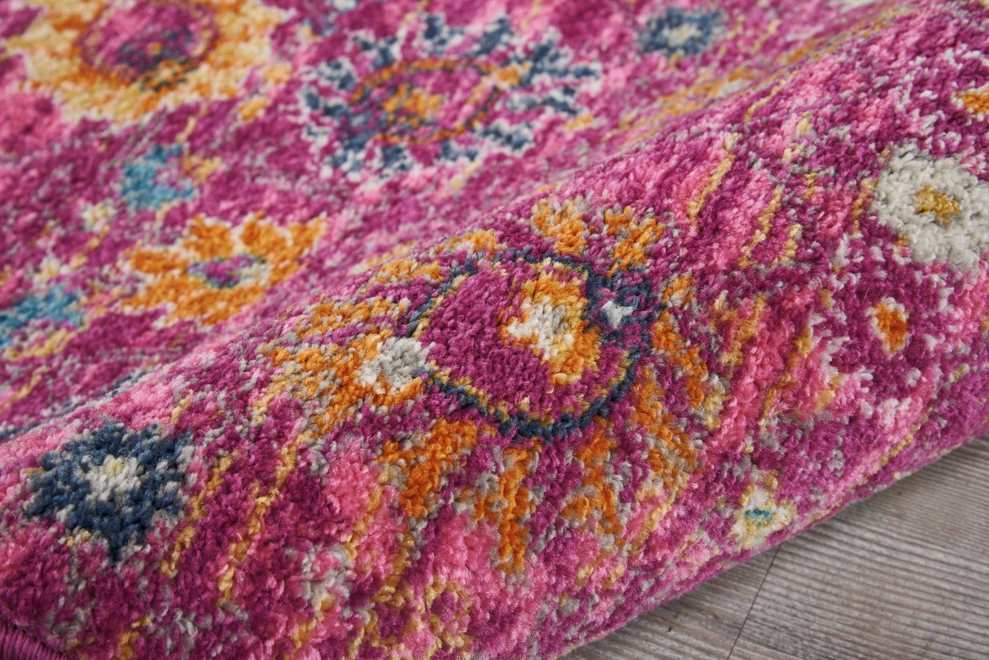 HomeRoots 2' x 6' Fuchsia and Orange Distressed Runner Rug