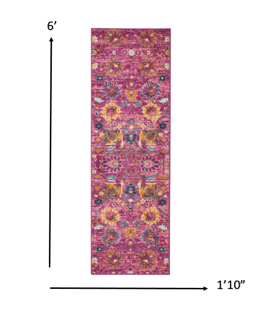 HomeRoots 2' x 6' Fuchsia and Orange Distressed Runner Rug