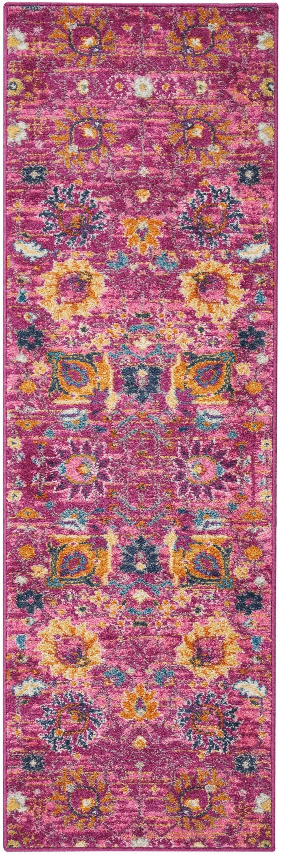 HomeRoots 2' x 6' Fuchsia and Orange Distressed Runner Rug