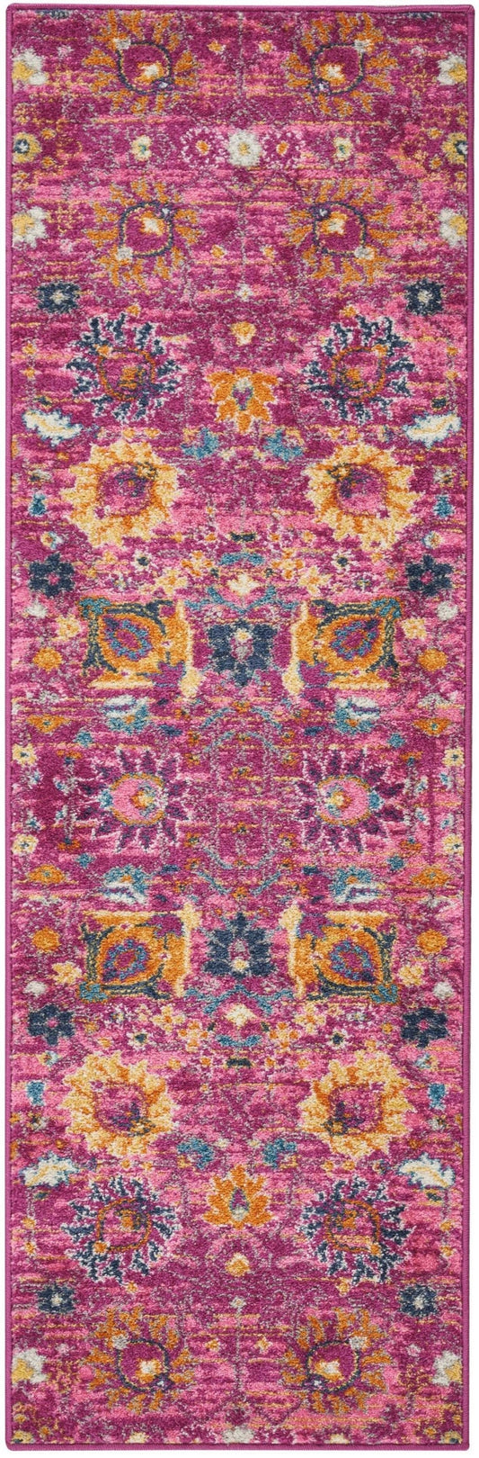 HomeRoots 2' x 6' Fuchsia and Orange Distressed Runner Rug