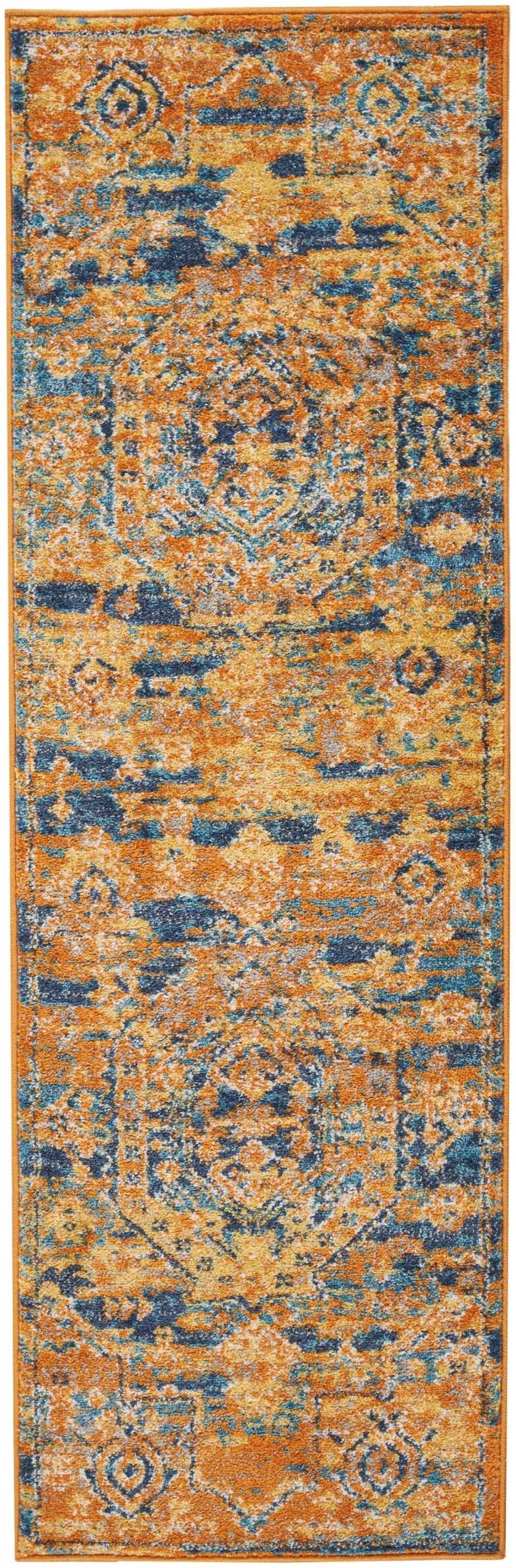 HomeRoots 2' x 6' Gold and Blue Antique Runner Rug