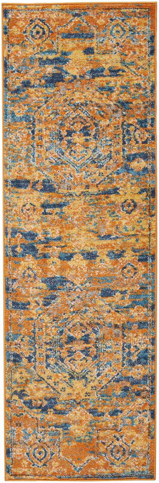HomeRoots 2' x 6' Gold and Blue Antique Runner Rug