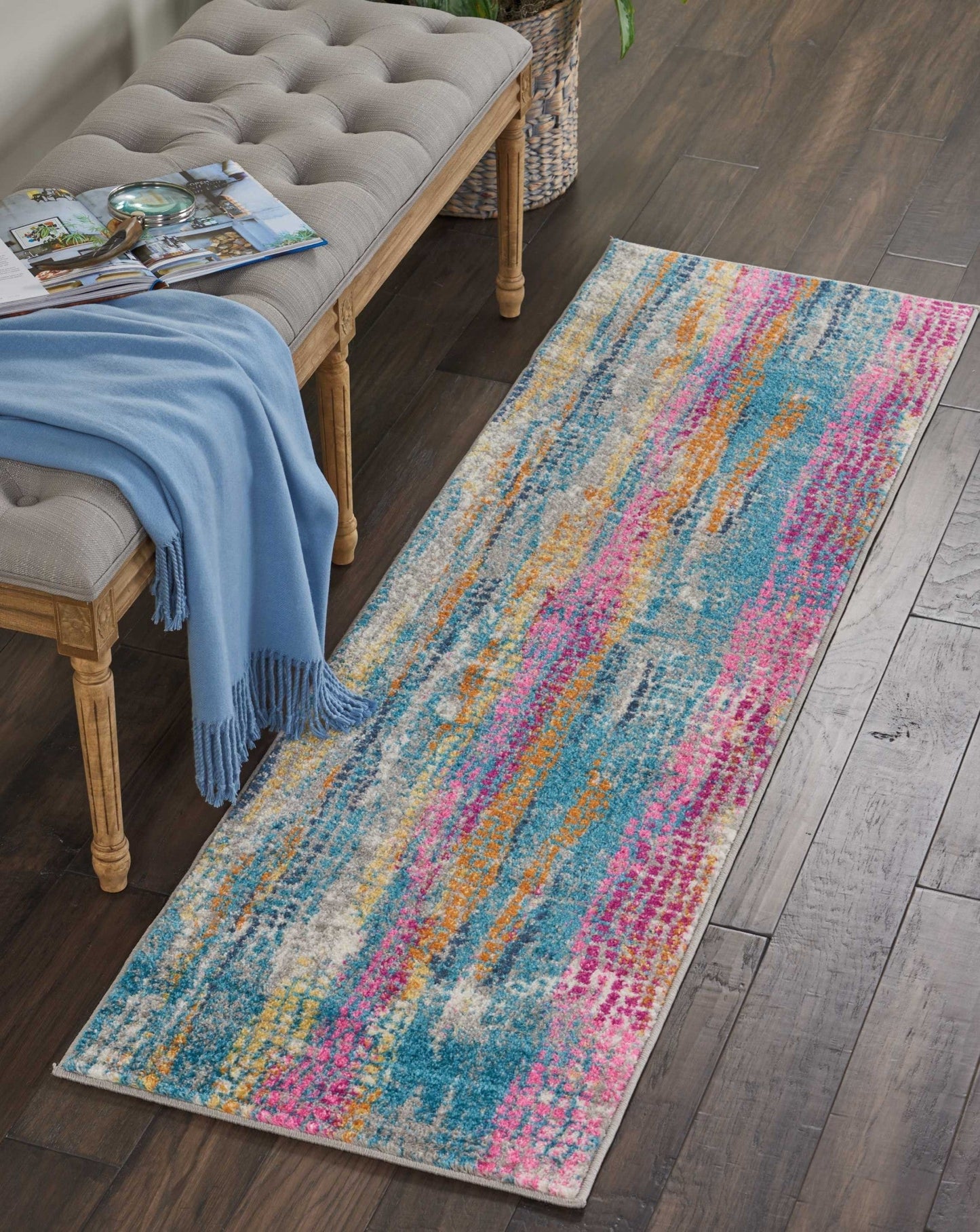 HomeRoots 2' x 6' Gray Colorful Abstract Stripes Runner Rug