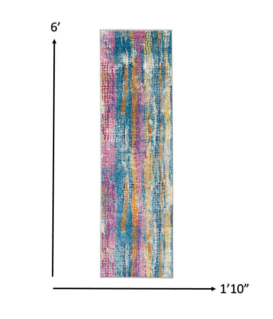 HomeRoots 2' x 6' Gray Colorful Abstract Stripes Runner Rug