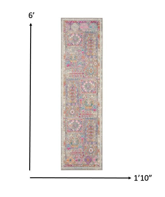 HomeRoots 2' x 6' Gray Distressed Ornamental Runner Rug
