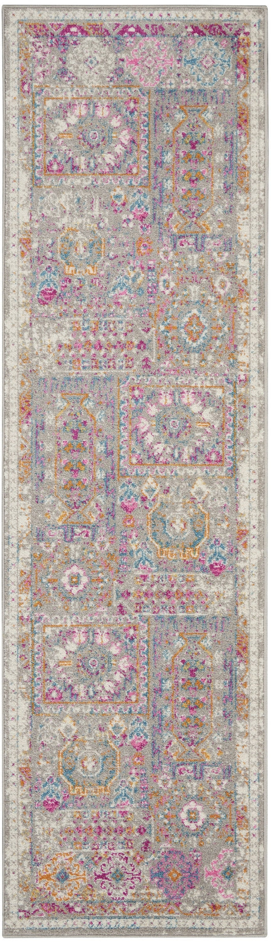 HomeRoots 2' x 6' Gray Distressed Ornamental Runner Rug