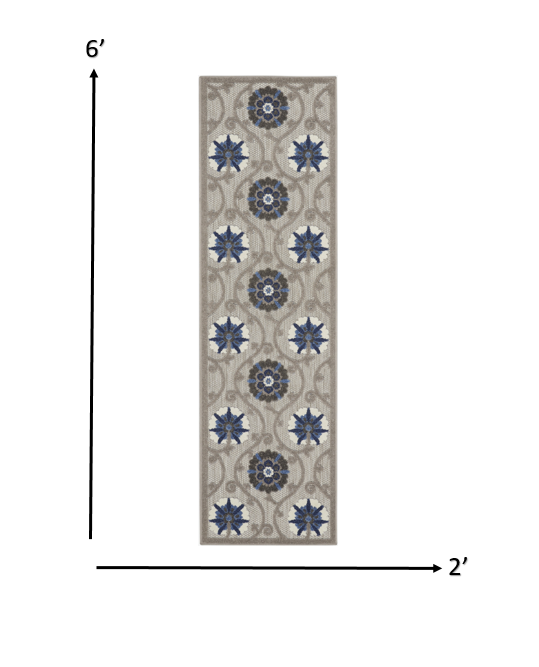 HomeRoots 2' x 6' Gray and Blue Indoor Outdoor Runner Rug
