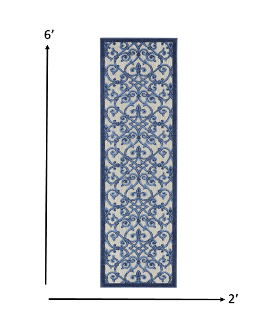 HomeRoots 2' x 6' Gray and Blue Indoor Outdoor Runner Rug