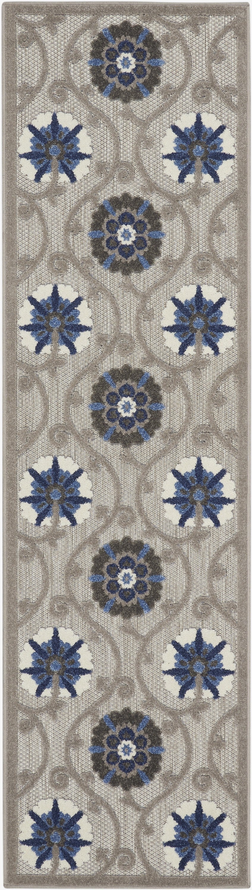 HomeRoots 2' x 6' Gray and Blue Indoor Outdoor Runner Rug