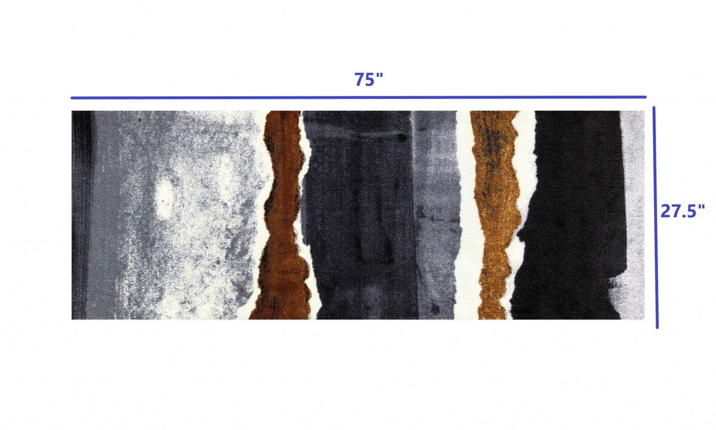 HomeRoots 2' x 6' Gray and Brown Abstract Southwest Washable Runner Rug