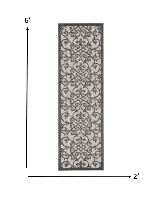 HomeRoots 2' x 6' Gray and Charcoal Indoor Outdoor Runner Rug