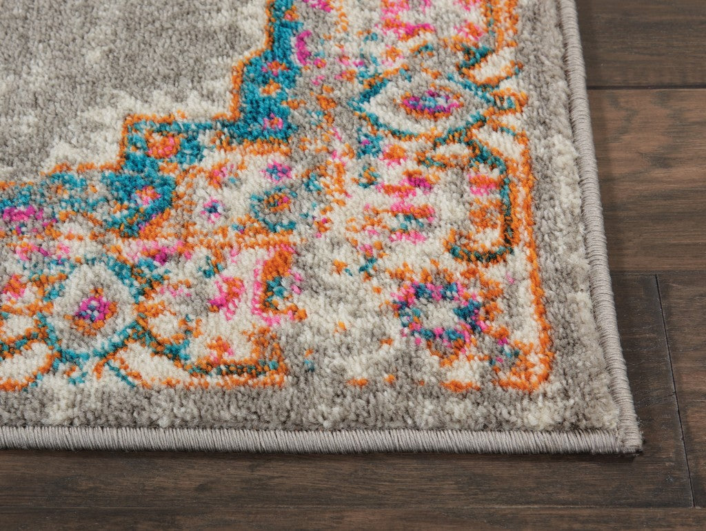 HomeRoots 2’ x 6’ Gray and Gold Medallion Runner Rug