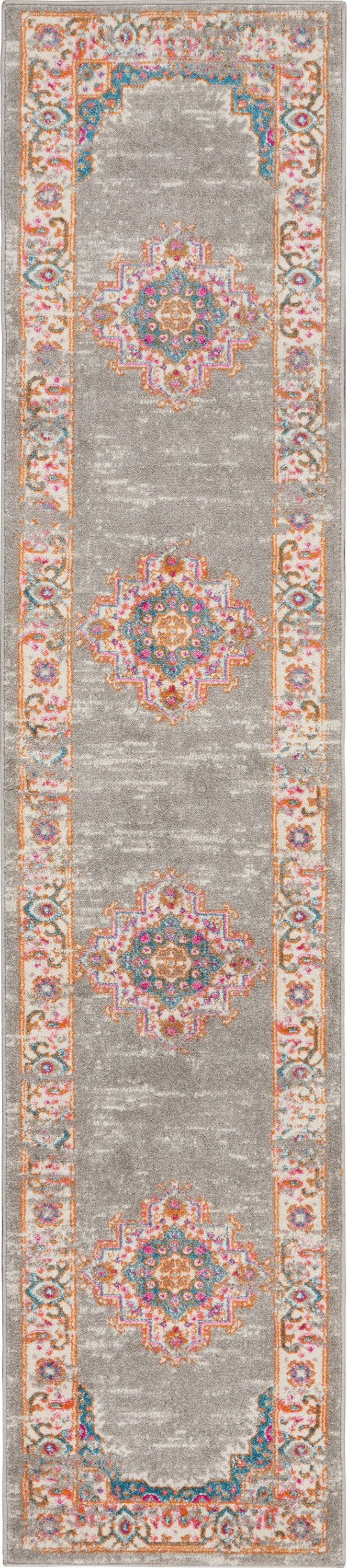HomeRoots 2’ x 6’ Gray and Gold Medallion Runner Rug