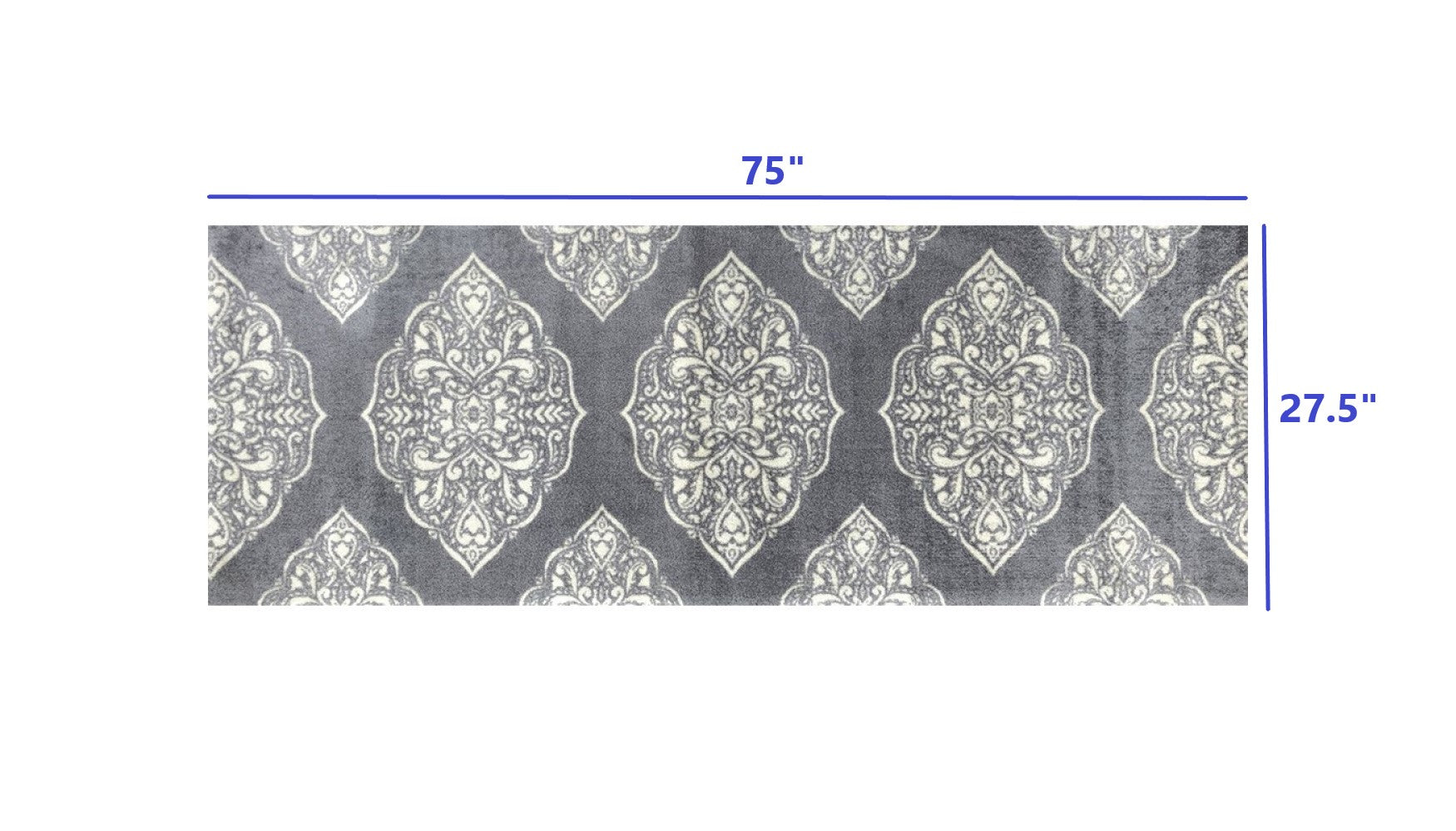 HomeRoots 2' x 6' Gray and Ivory Scallop Medallion Washable Runner Rug