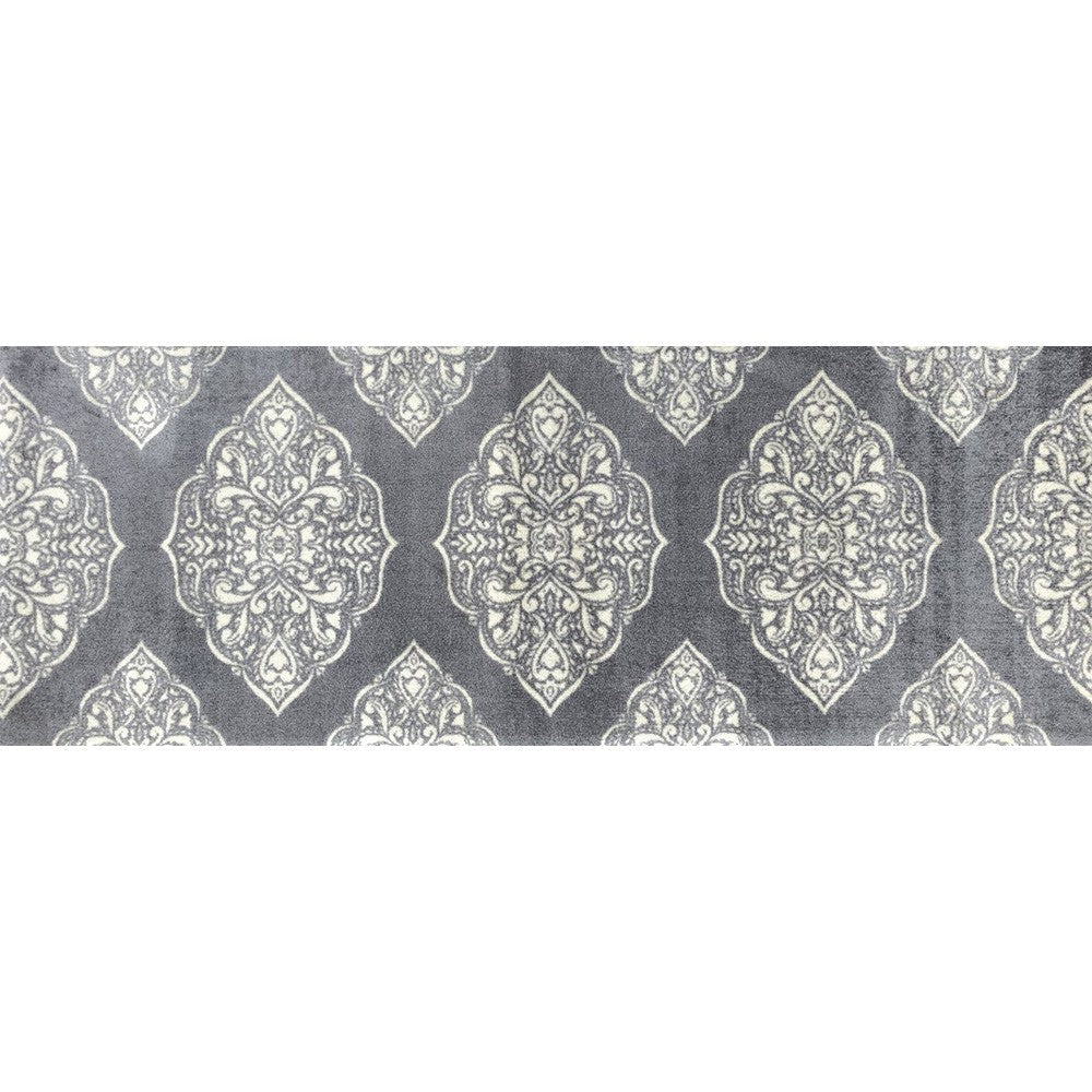 HomeRoots 2' x 6' Gray and Ivory Scallop Medallion Washable Runner Rug