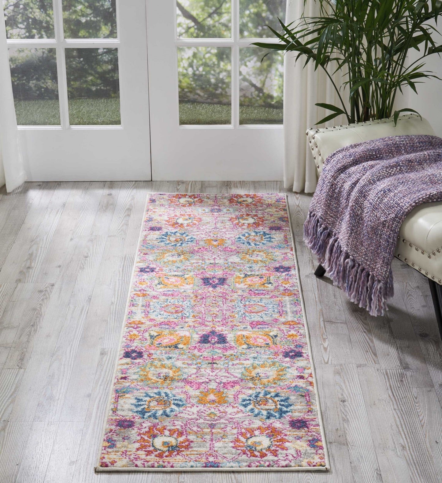 HomeRoots 2' x 6' Gray and Pink Distressed Runner Rug