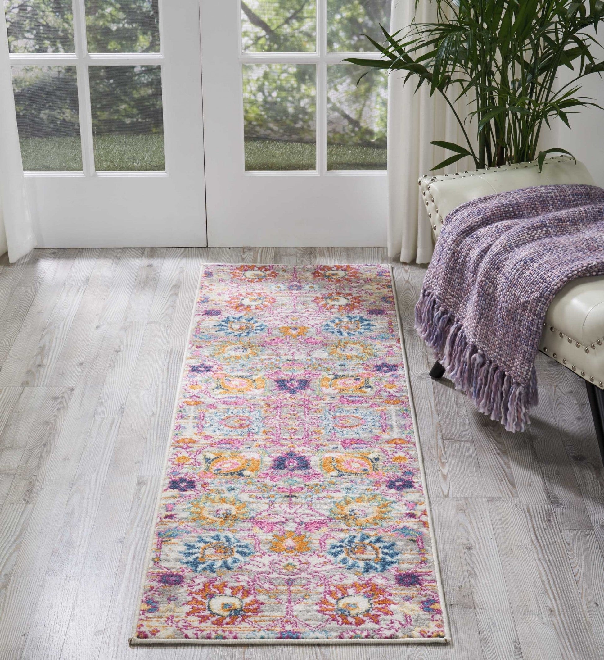 HomeRoots 2' x 6' Gray and Pink Distressed Runner Rug