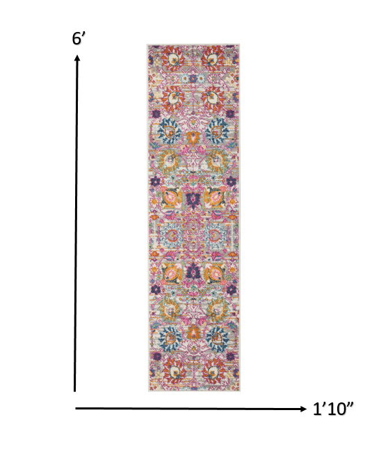 HomeRoots 2' x 6' Gray and Pink Distressed Runner Rug