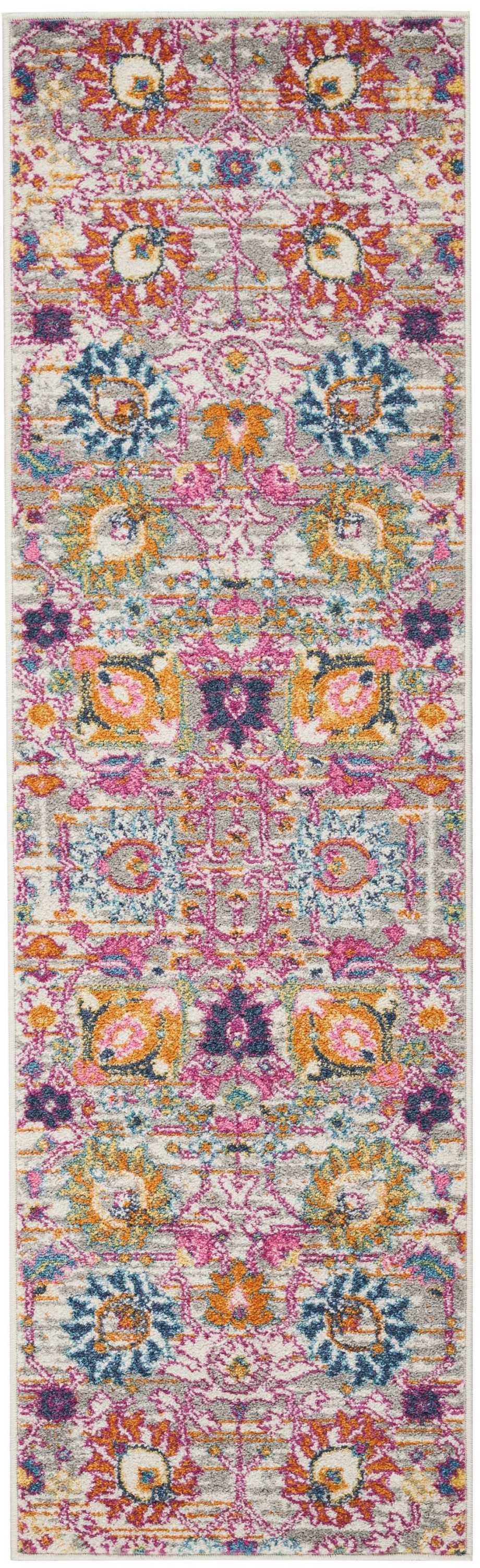 HomeRoots 2' x 6' Gray and Pink Distressed Runner Rug