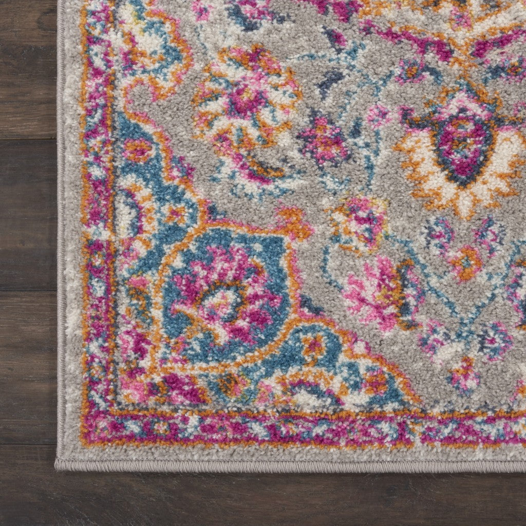 HomeRoots 2' x 6' Gray and Pink Medallion Runner Rug