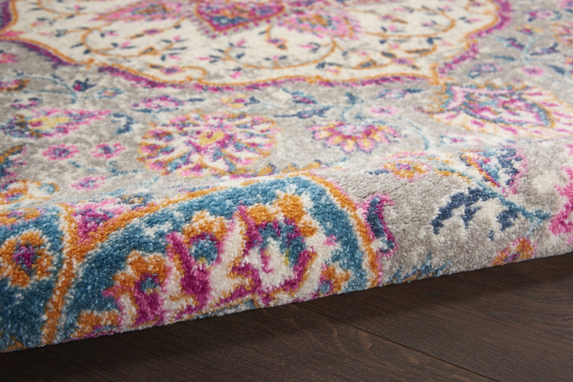 HomeRoots 2' x 6' Gray and Pink Medallion Runner Rug