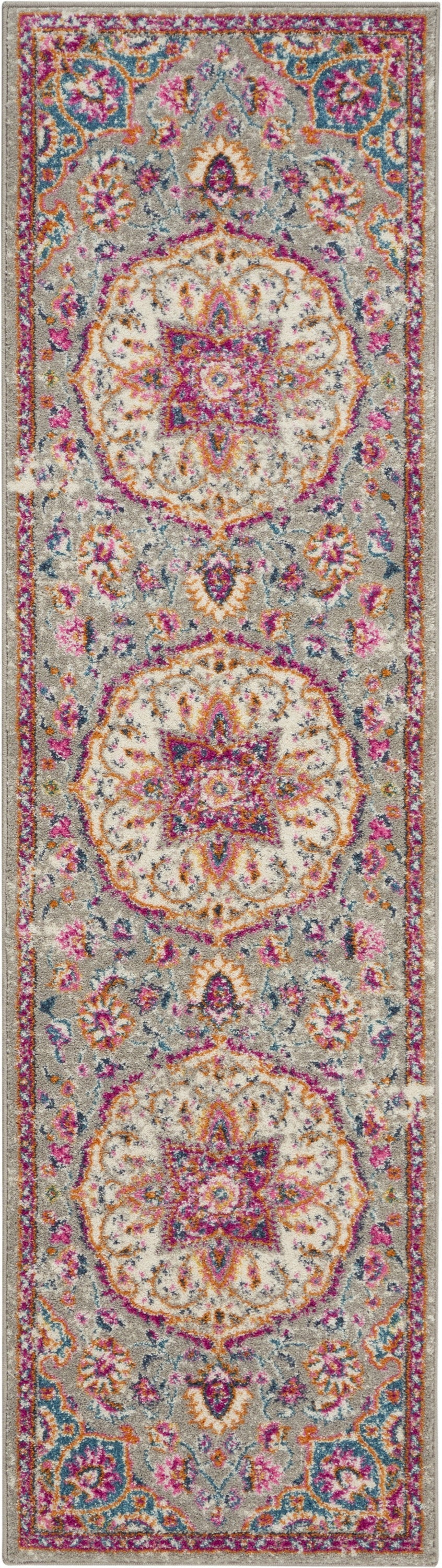 HomeRoots 2' x 6' Gray and Pink Medallion Runner Rug