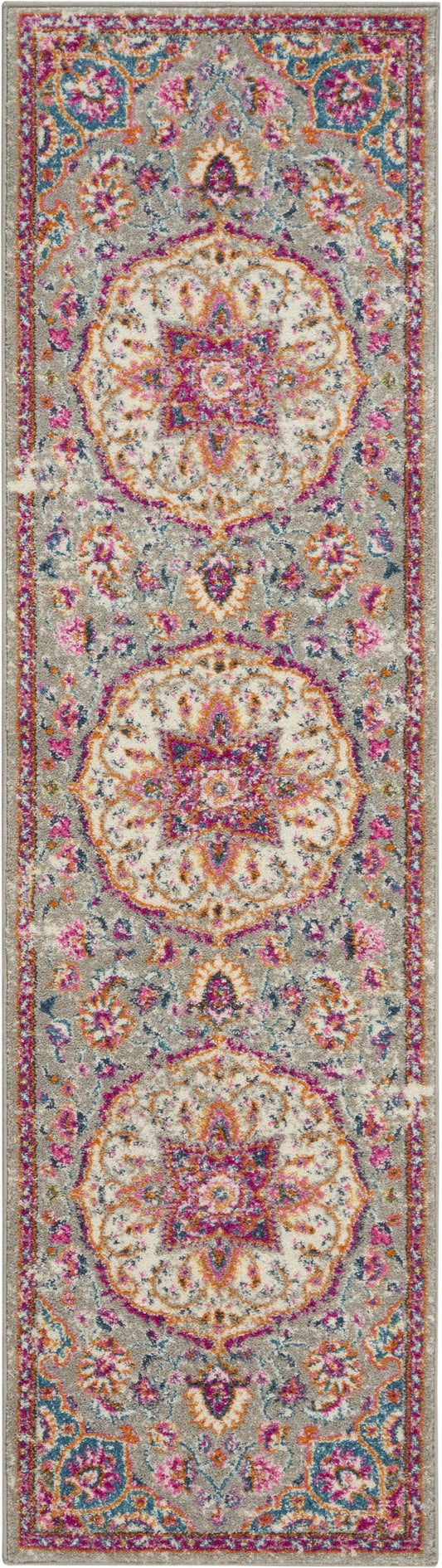 HomeRoots 2' x 6' Gray and Pink Medallion Runner Rug