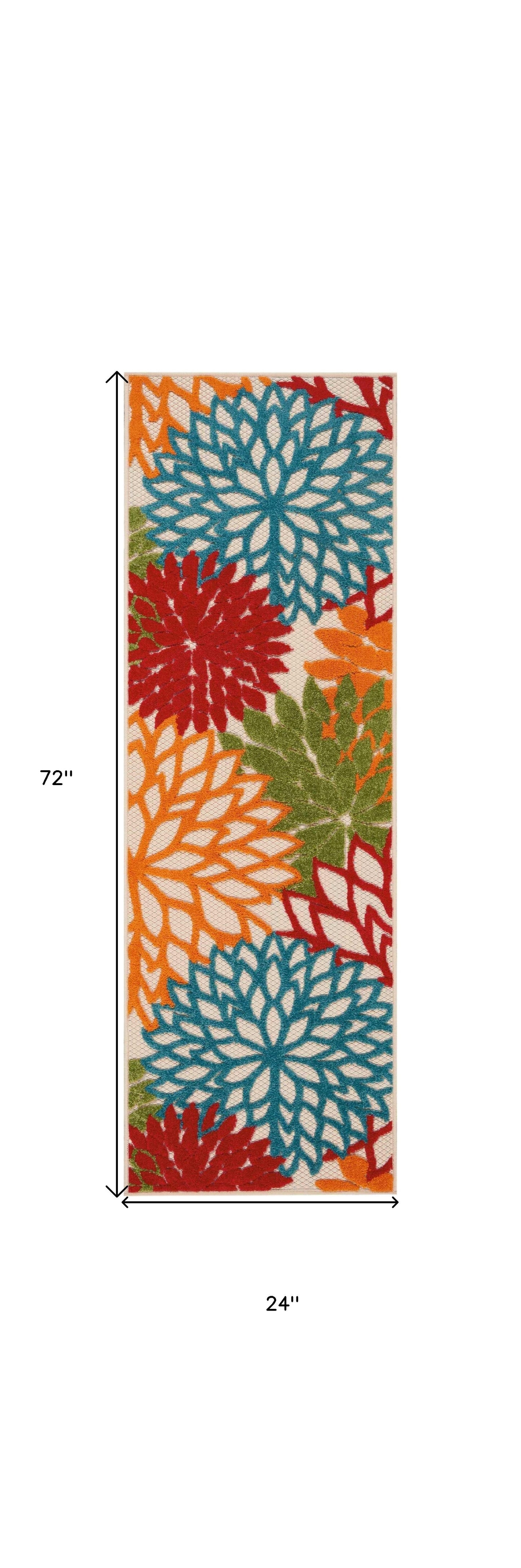 HomeRoots 2’ x 6’ Green Indoor Outdoor Runner Rug With Floral Finish