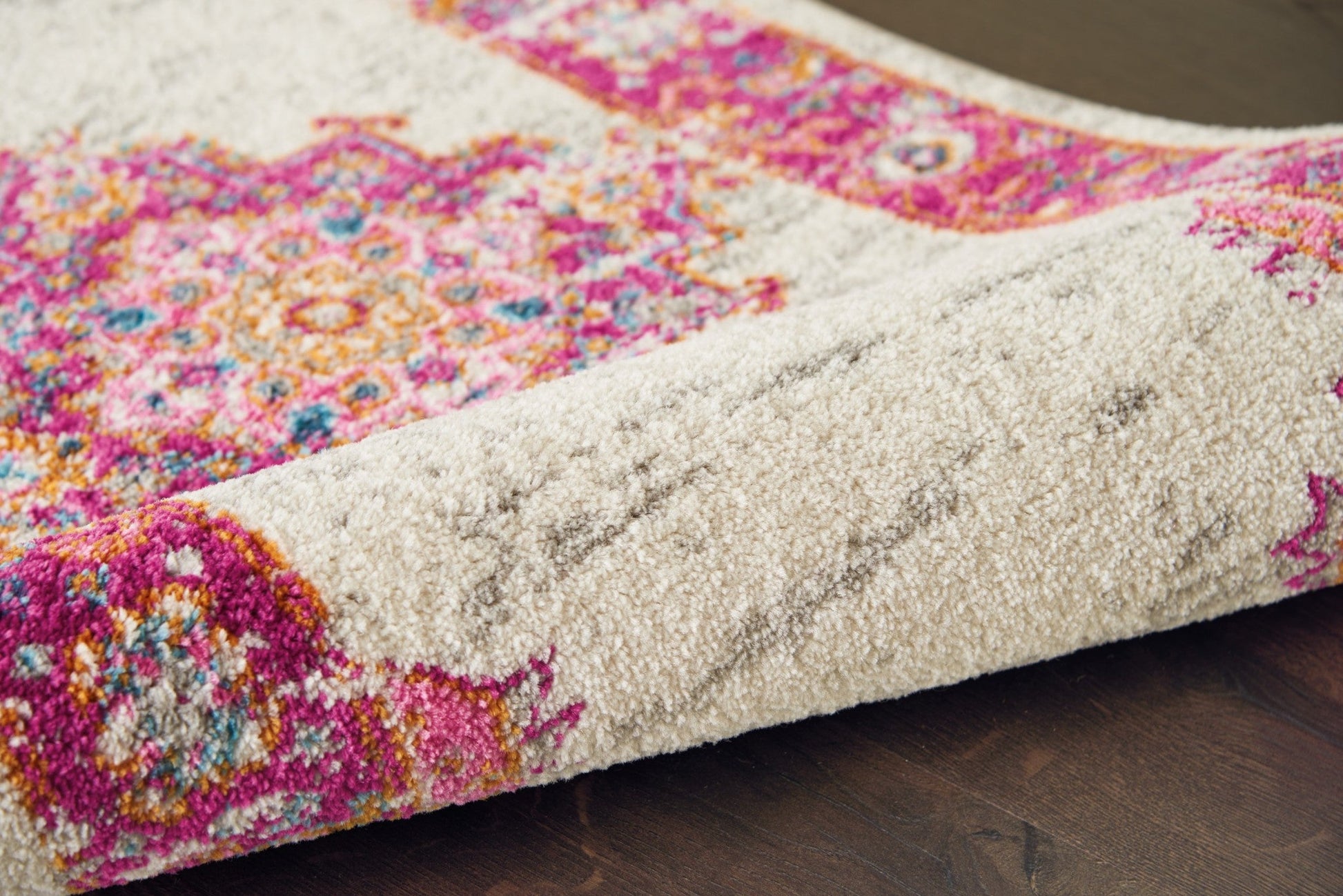 HomeRoots 2' x 6' Ivory and Fuchsia Distressed Runner Rug