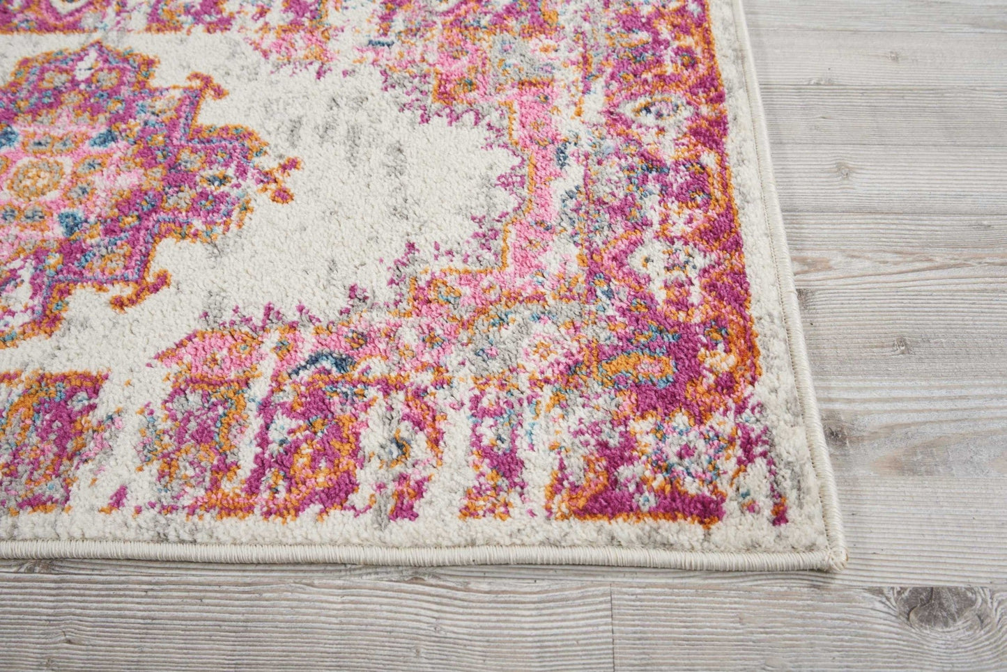 HomeRoots 2' x 6' Ivory and Fuchsia Distressed Runner Rug