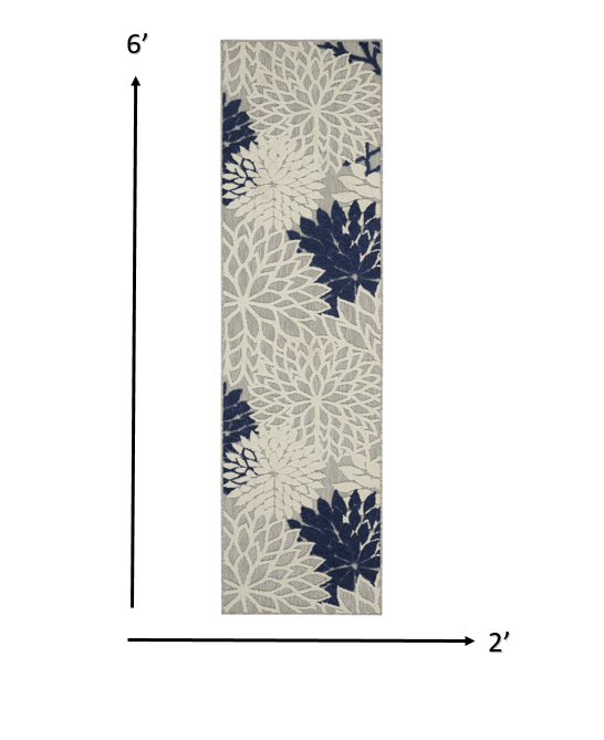 HomeRoots 2’ x 6’ Ivory and Navy Indoor Outdoor Runner Rug