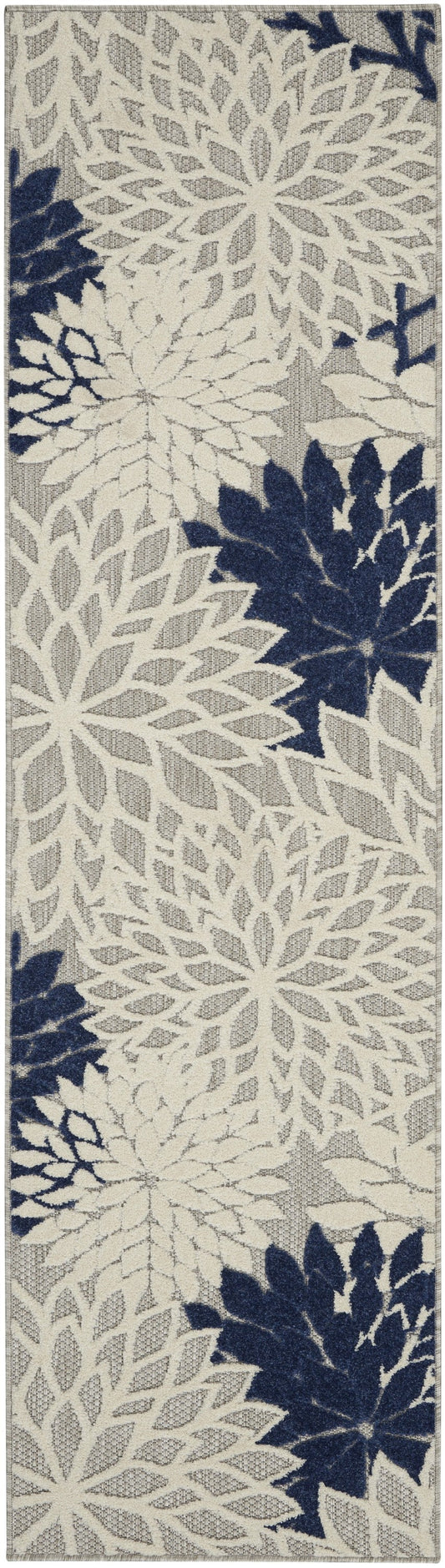 HomeRoots 2’ x 6’ Ivory and Navy Indoor Outdoor Runner Rug