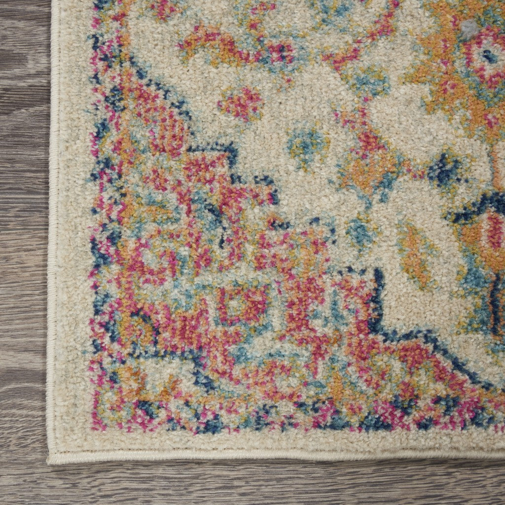 HomeRoots 2' x 6' Ivory and Pink Medallion Runner Rug