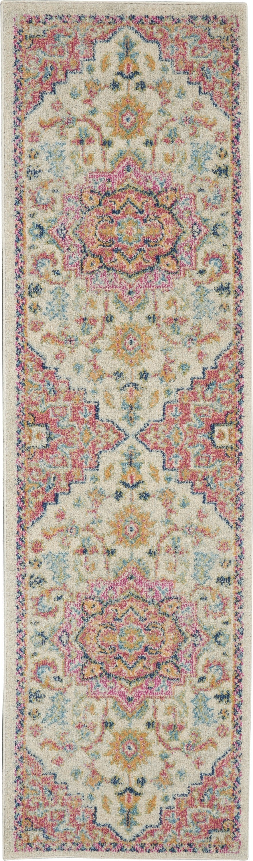 HomeRoots 2' x 6' Ivory and Pink Medallion Runner Rug