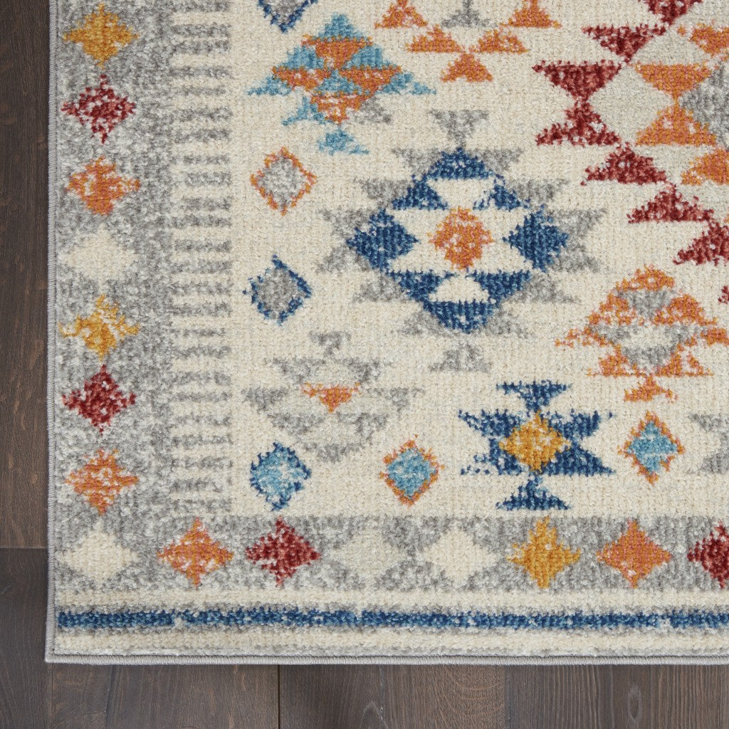 HomeRoots 2' x 6' Ivory and Red Diamonds Runner Rug