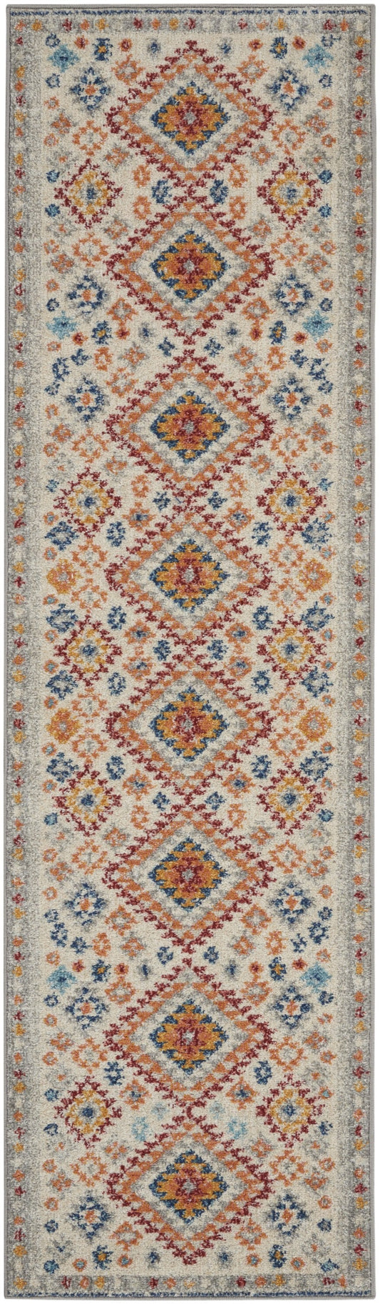 HomeRoots 2' x 6' Ivory and Red Diamonds Runner Rug