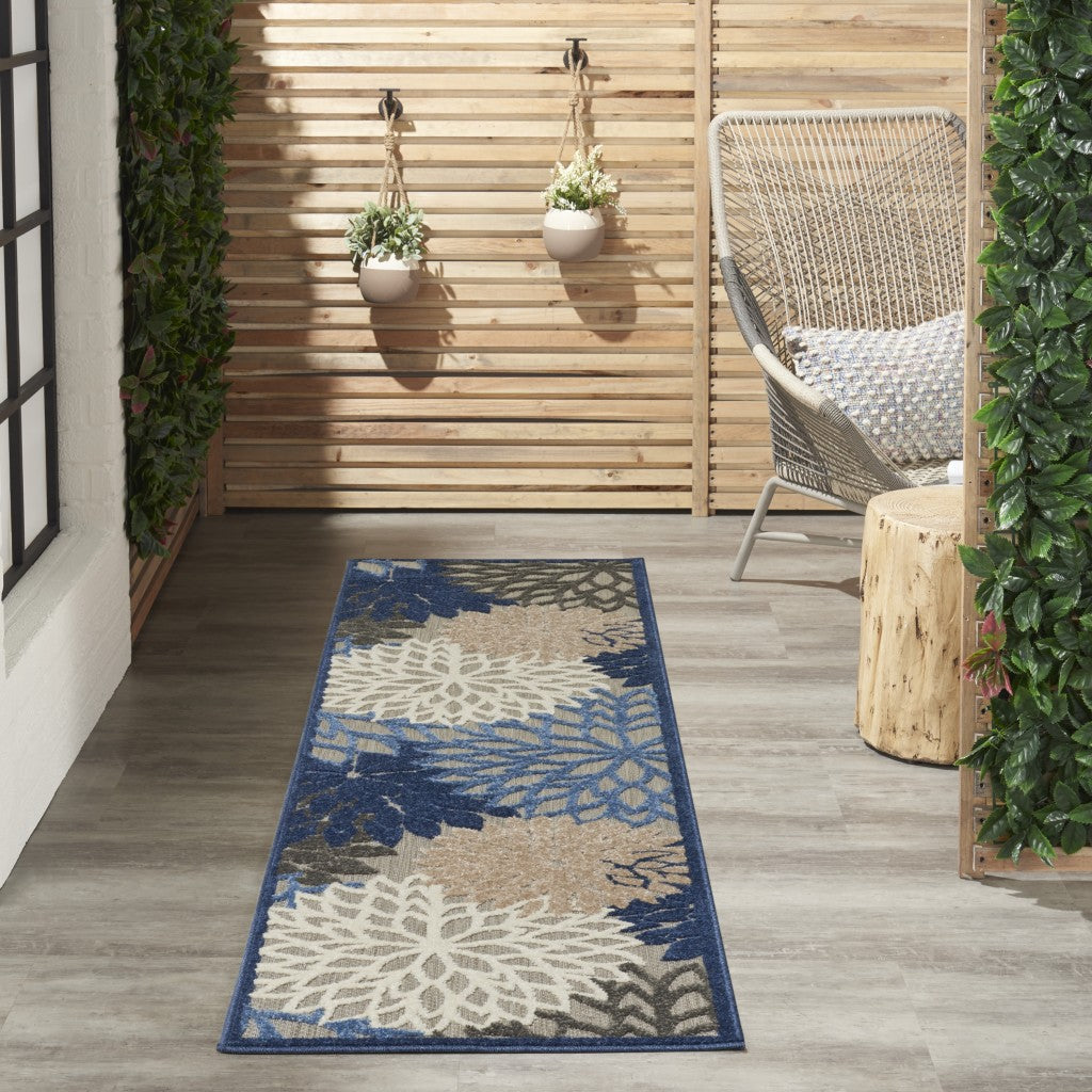 HomeRoots 2’ x 6’ Large Floral Indoor Outdoor Runner Rug in Blue Finish