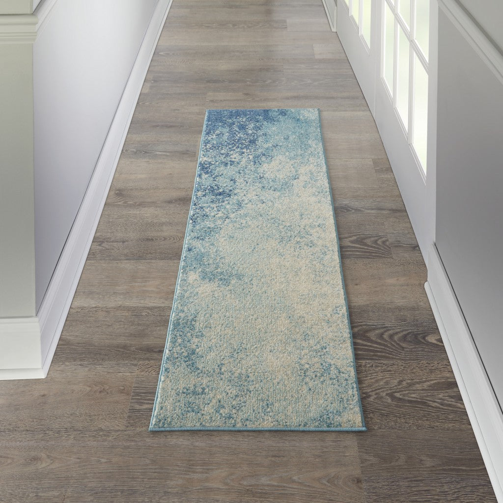 HomeRoots 2' x 6' Light Blue and Ivory Abstract Sky Runner Rug