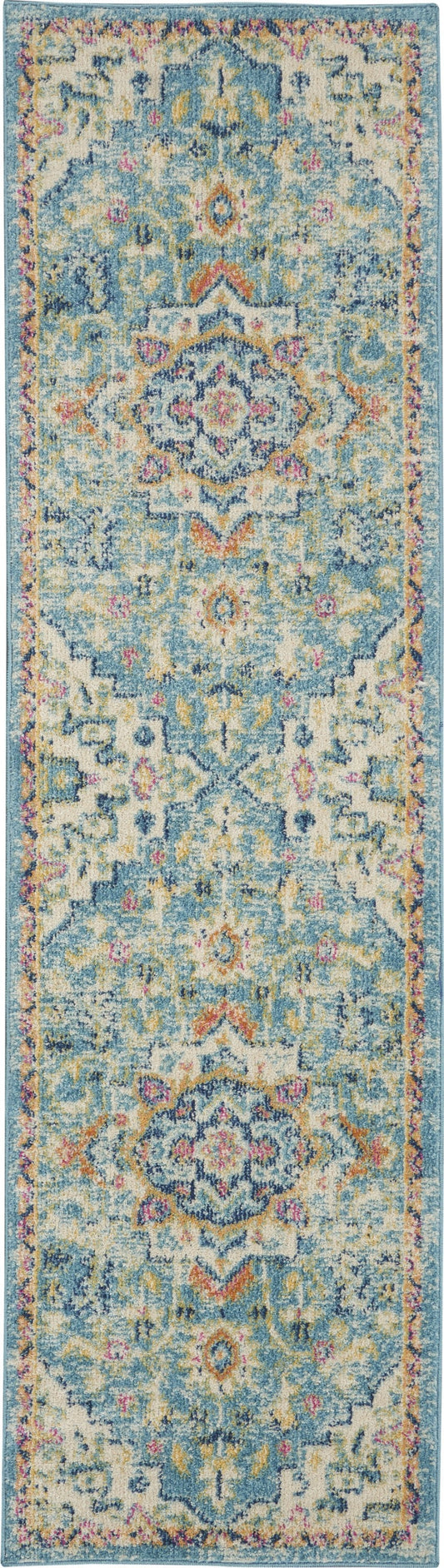 HomeRoots 2' x 6' Light Blue and Ivory Distressed Runner Rug