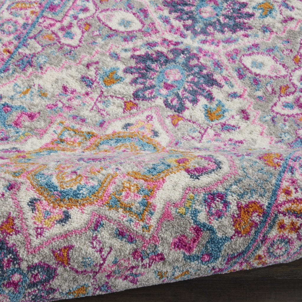 HomeRoots 2' x 6' Light Gray and Pink Medallion Runner Rug