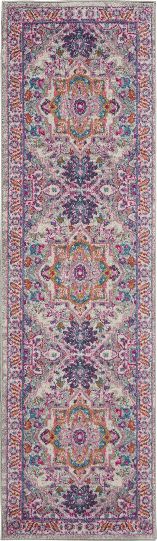 HomeRoots 2' x 6' Light Gray and Pink Medallion Runner Rug