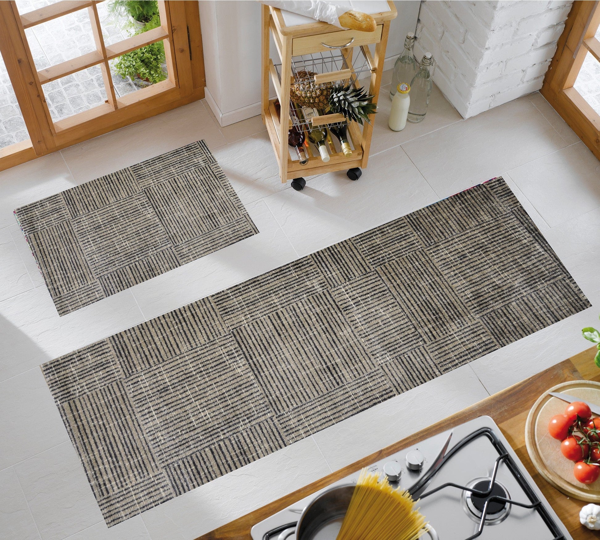 HomeRoots 2' x 6' Modern Geo Lines in Squares Washable Runner Rug