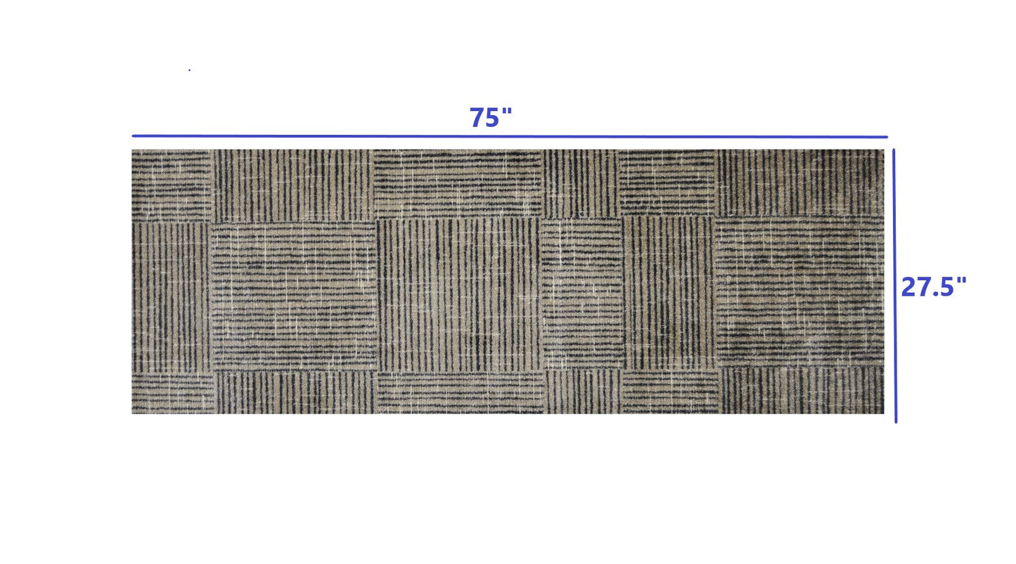 HomeRoots 2' x 6' Modern Geo Lines in Squares Washable Runner Rug