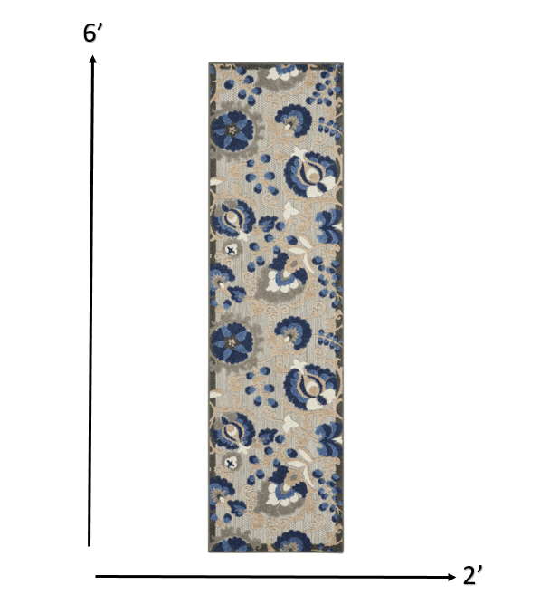 HomeRoots 2’ x 6’ Natural and Blue Indoor Outdoor Runner Rug
