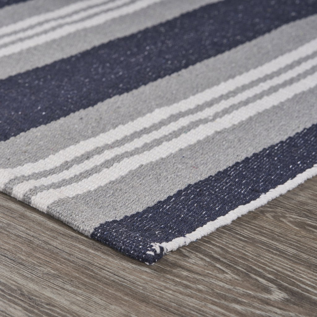 HomeRoots 2' x 6' Navy and Ivory Striped Runner Rug